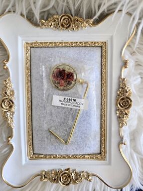 Vintage Gold Floral Handbag Hook with Red Rose Purse Hook